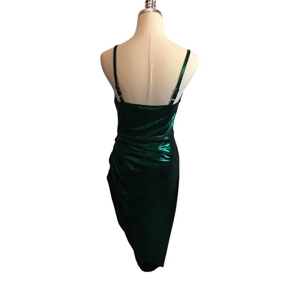 Micas Dress Women’s Size Large Green Metallic Ruched Spaghetti Strap Midi - Picture 4 of 7